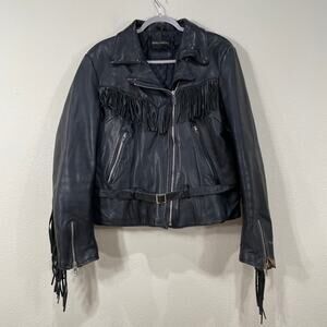 Vintage Harley Davidson Fringe Leather Distressed Jacket Biker Grunge Punk 48 M